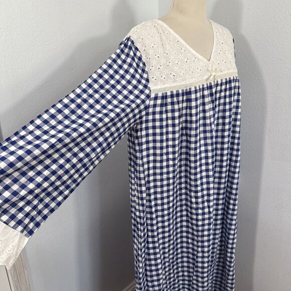Redtag Maxi Dress Womens 14 Eyelet Gingham Granny Cottagecore‎ 90s - Picture 3 of 10